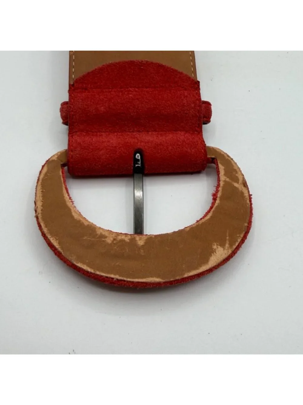 Vintage Oscar de la Renta Red Genuine Sueda Leather Studded Detail Belt Size M